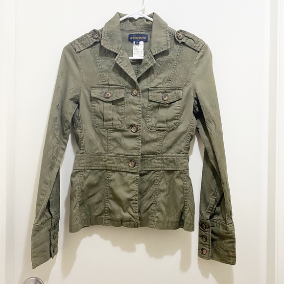 Armor Jeans 100% Cotton Damask Style Military Jacket Olive Green S - Picture 1 of 11